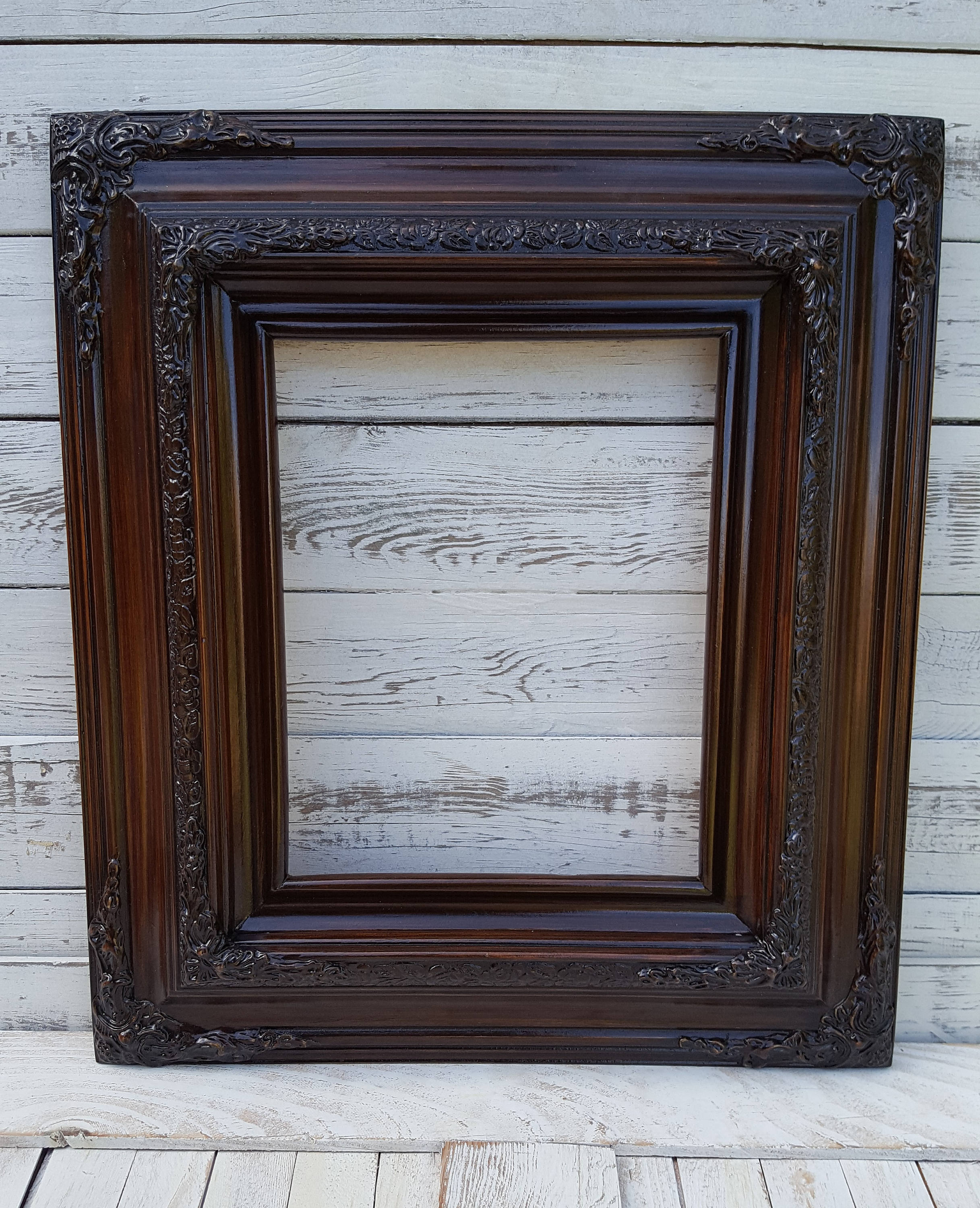 Traditional Compo Ornate Wood Frame Dark Walnut Wood Picture Etsy