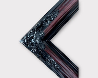 Traditional compo XL ornate corners wood frame, CHERRYWOOD finish with BLACK, vintage wood picture frame, antique style