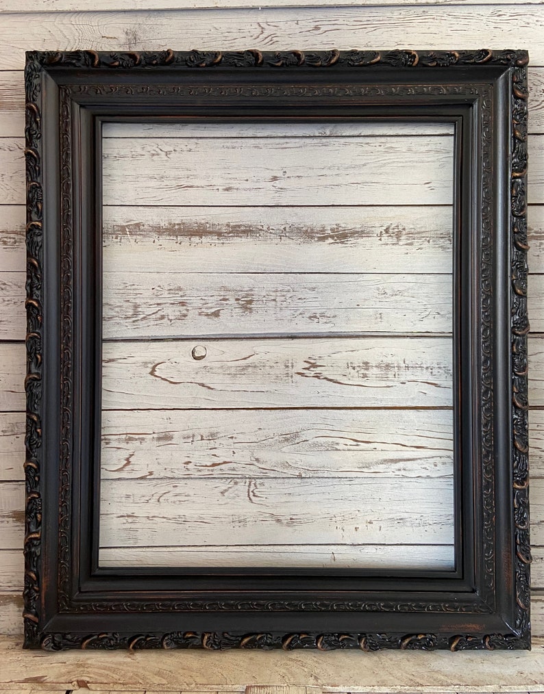 Vintage style Black wood picture frame with compo ornate trim. Etsy
