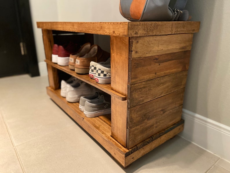 Medium Reclaimed Wood Shoe Rack Bench Entryway shoe | Etsy