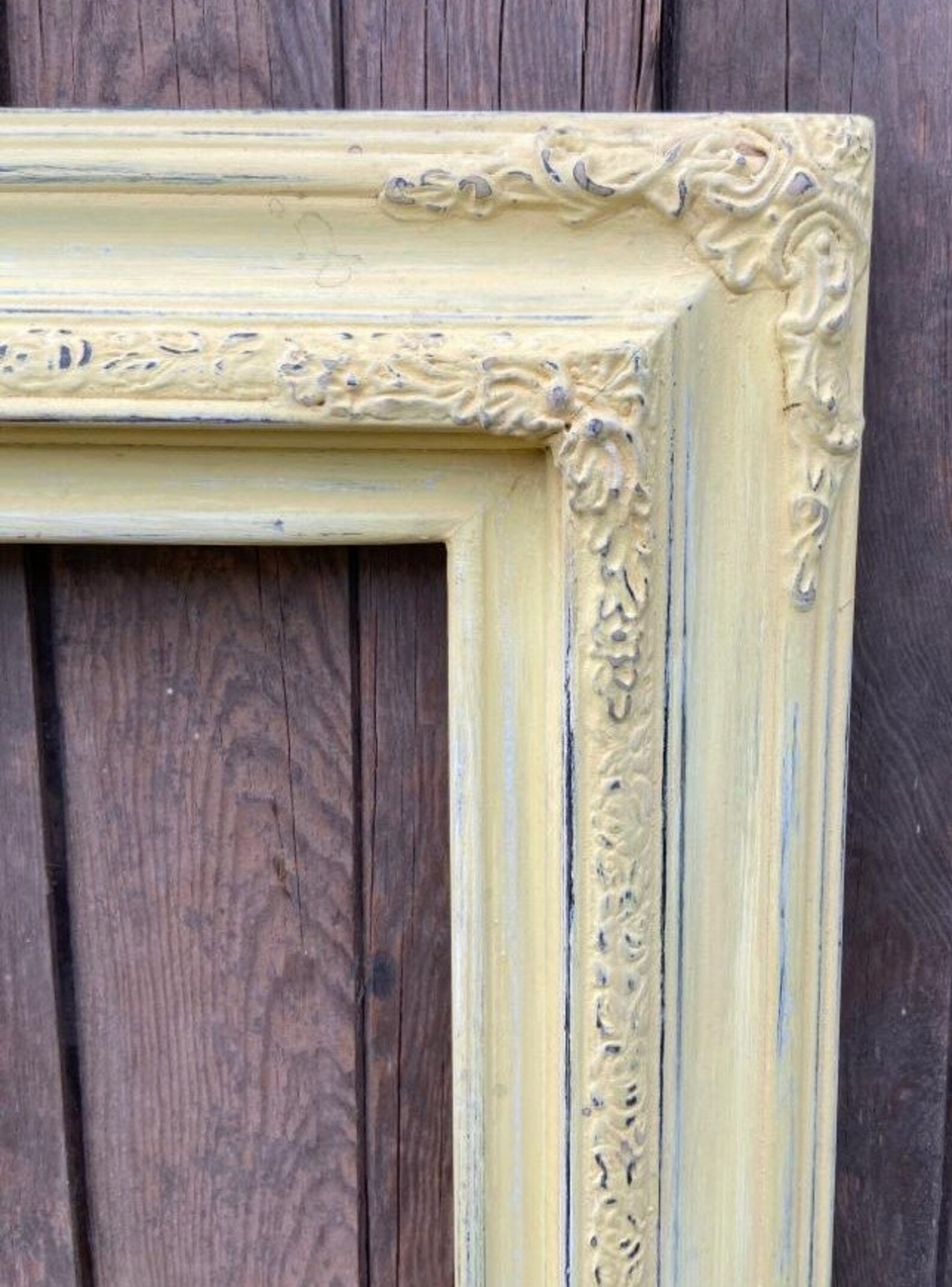 Traditional Compo Ornate Wood Frame Distressed Yellow Yellow Etsy