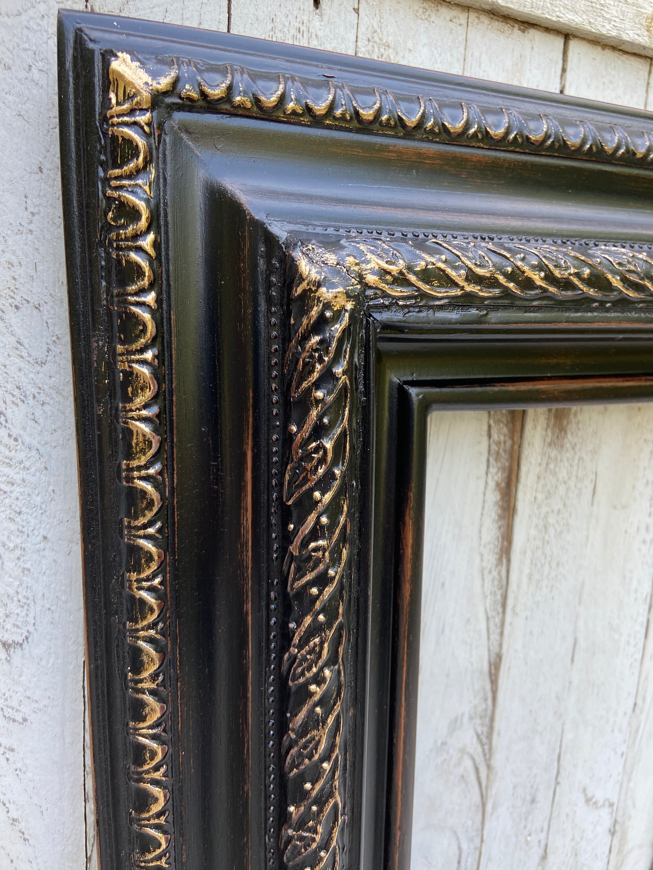 Distressed Black Picture Frame With Gold Accents Vintage Etsy