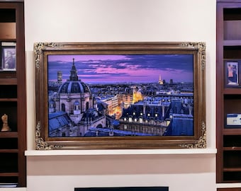 32" to 65" inch Ornate frame for Samsung The Frame TV and Frame Pro TV models, Antique Bronze, not meant for use with other TVs.