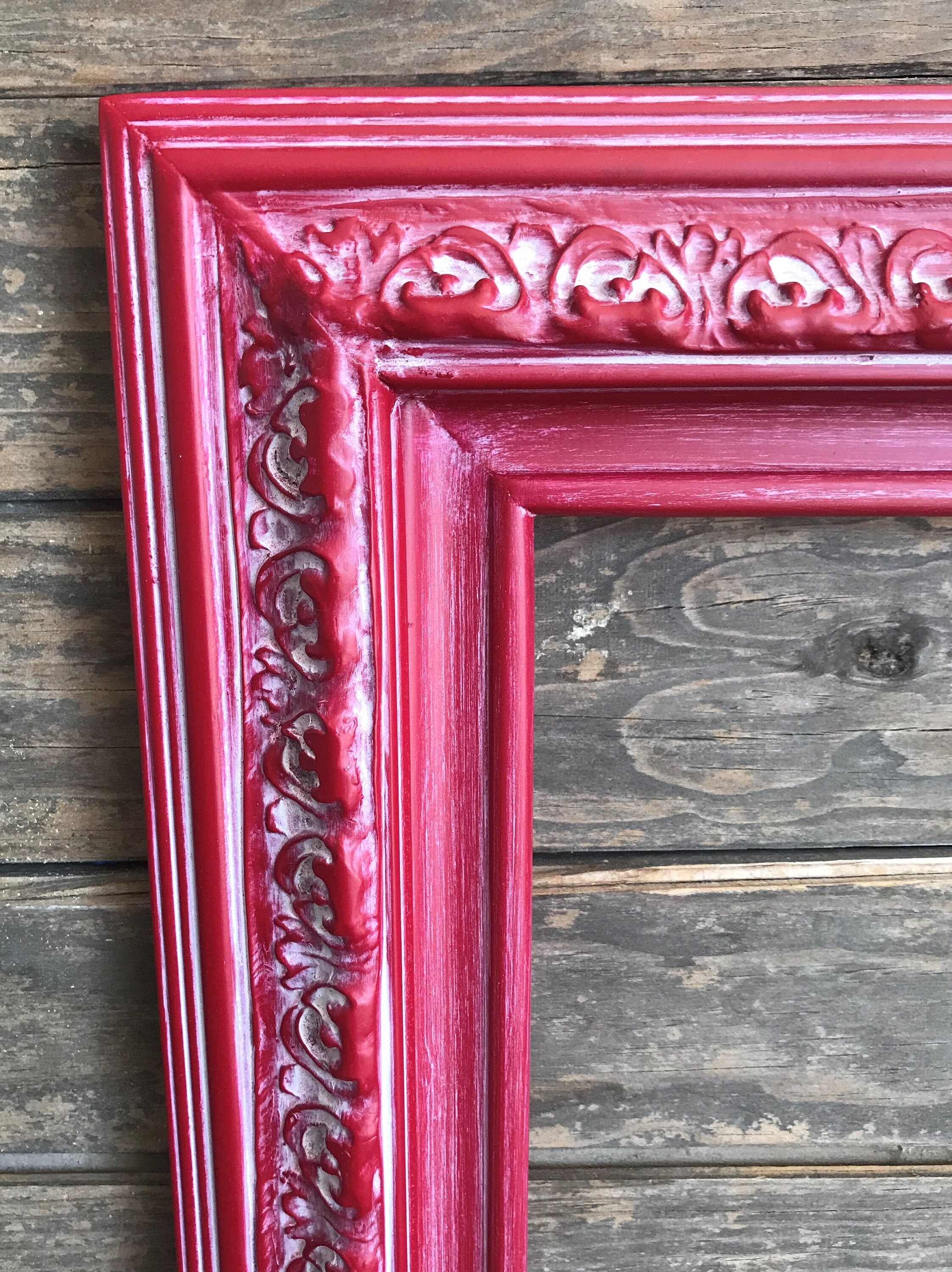 Custom Wood Frame With Compo Ornate Trim. Distressed Red Etsy