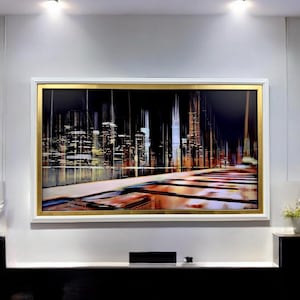 32,43,50,55 inch Contemporary frame for Samsung The Frame TV and Frame Pro TV models, White with Gold leaf,not meant for use with other TVs.