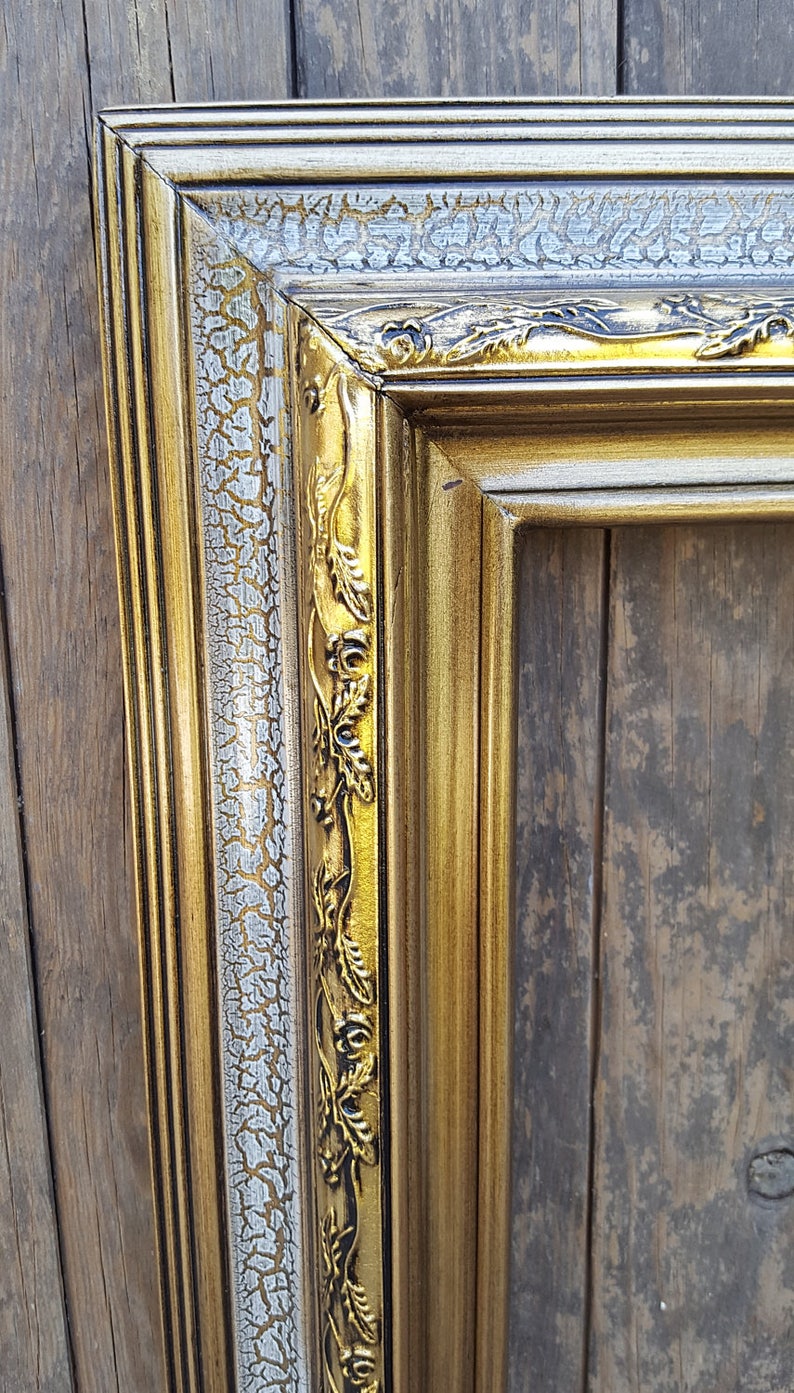 Classic Style Wood Picture Frame Crackle Finish Gold Leaf Etsy