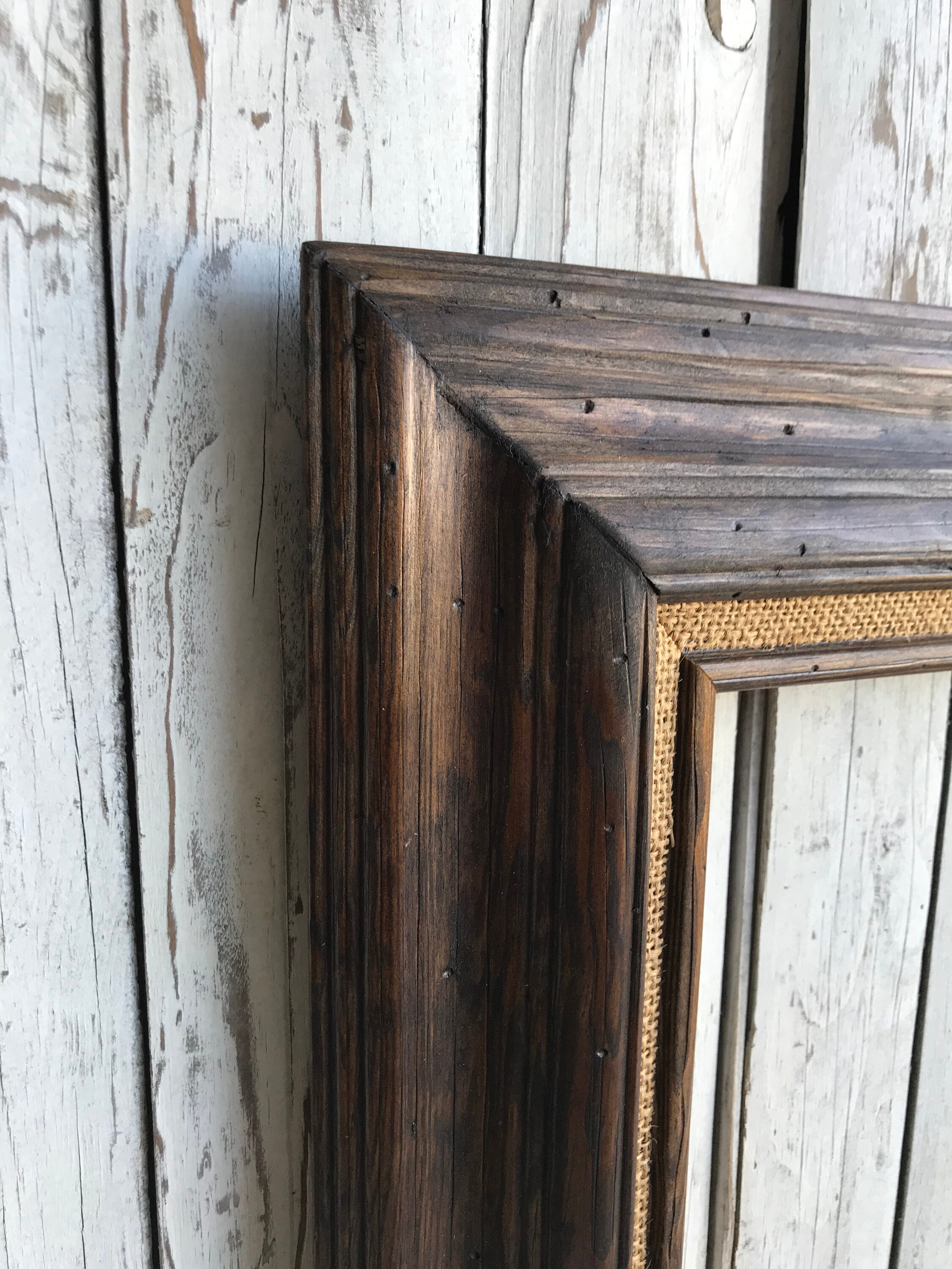 Rustic wood frame with burlap linen liner wood rustic frame Etsy