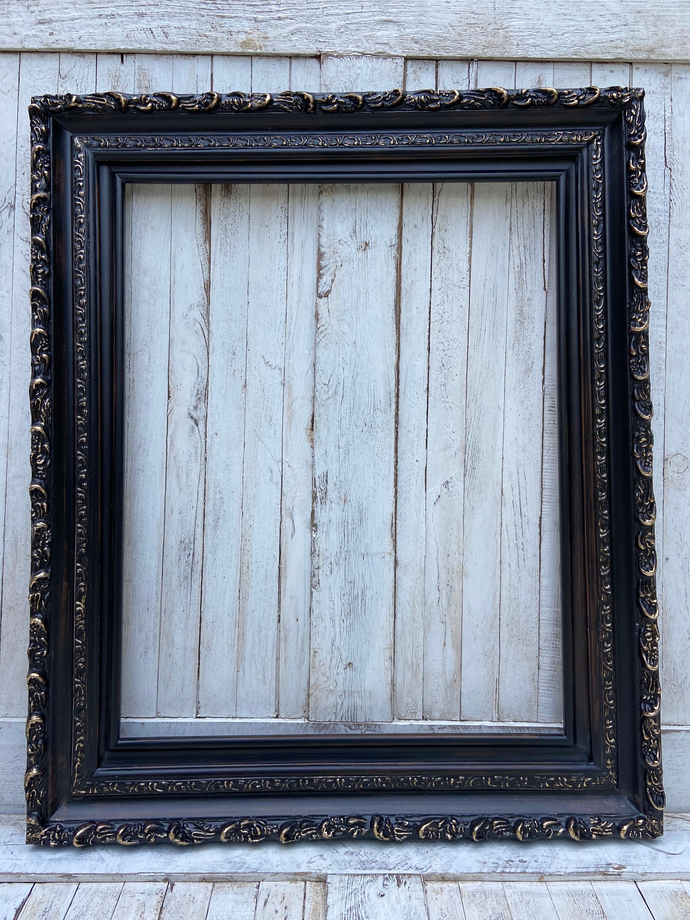 Vintage Style Black Wood Picture Frame With Gold Accents. Etsy UK