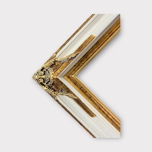 Classic ornate wood frame, WHITE with GOLD leaf accents, gold leaf  frame,custom canvas frame, portrait frame, photo frame, hand painted,