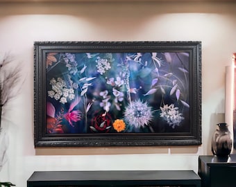 32" to 50" Inch Ornate frame for Samsung The Frame TV and Frame Pro TV models, Distressed Black Finish, not meant for use with other TVs.