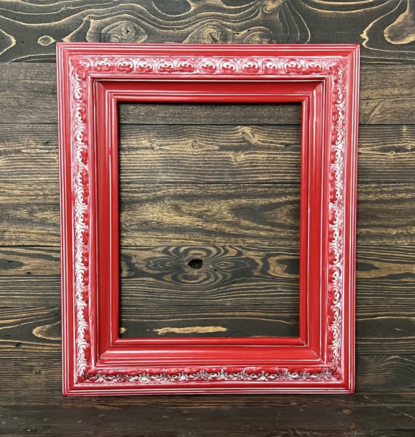 Custom Wood Frame With Compo Ornate Trim. DISTRESSED RED Etsy