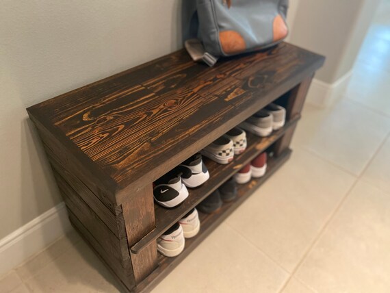 Medium Reclaimed Wood Shoe Rack Bench Entryway shoe | Etsy