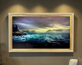 55, 65 & 75 inch Contemporary frame for TCL NXT, Rustic Cream With Gold Leaf, TCL frame Tv not meant for use with other TVs.