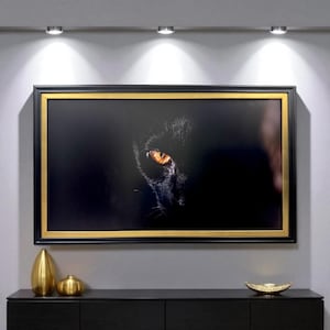55, 65 & 75 inch Contemporary frame for Hisense Canvas TV, Satin Black with Gold leaf, Handmade, not meant for use with other TVs.