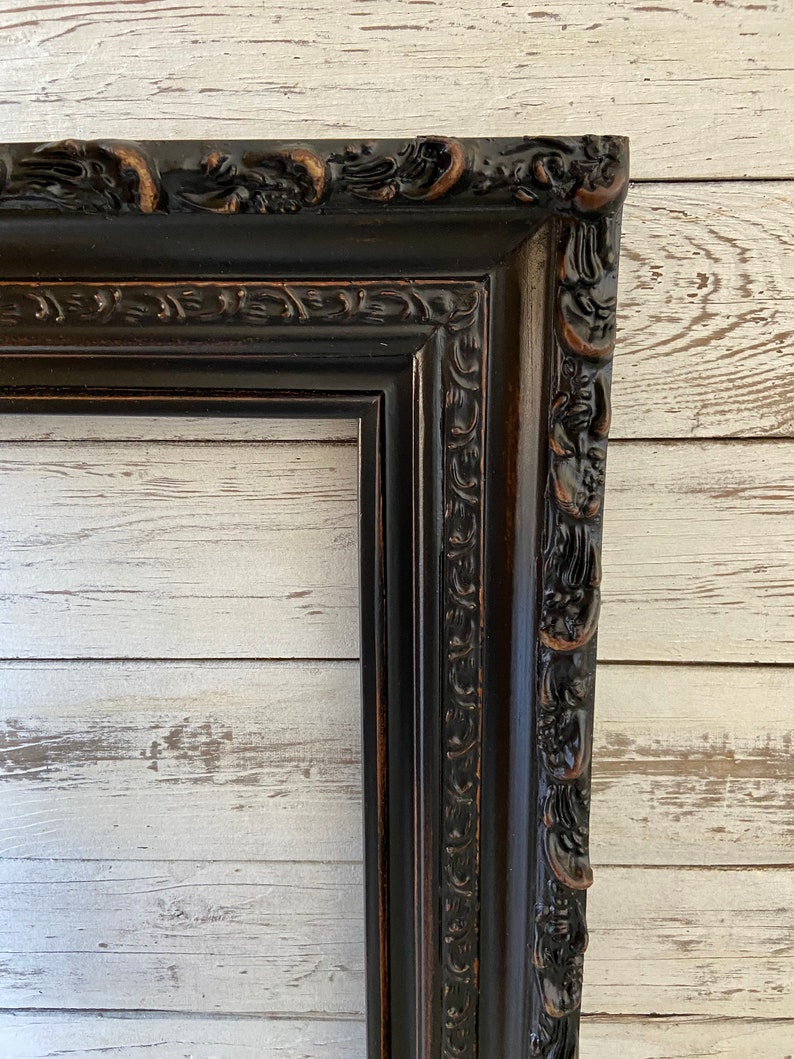 Vintage style Black wood picture frame with compo ornate trim. Etsy