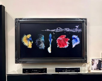 32" to 50" inch Ornate frame for Samsung The Frame TV and Frame Pro TV models, Distressed Black finish, not meant for use with other TVs.