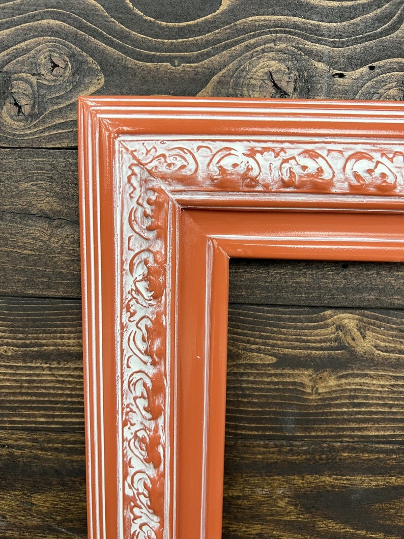 Custom Wood Frame With Ornate Trim. DISTSTRESSED ORANGE Etsy