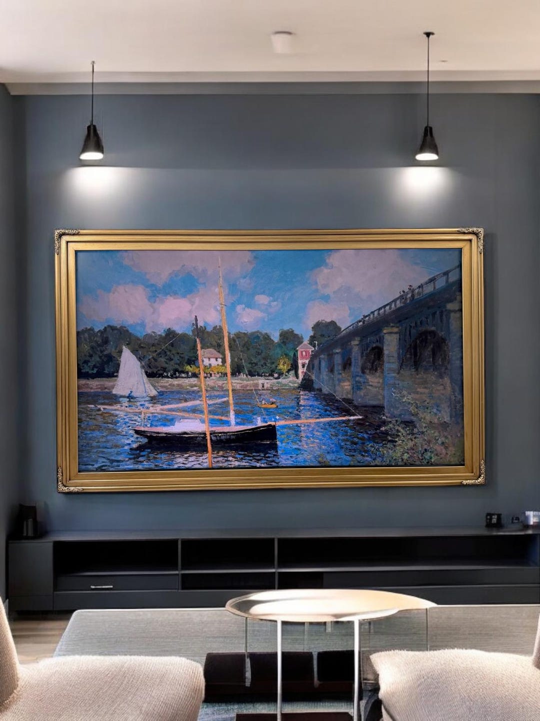 55 Inch Hisense Canvas TV Ornate Frame, Antique Gold Finish, Canvas TV