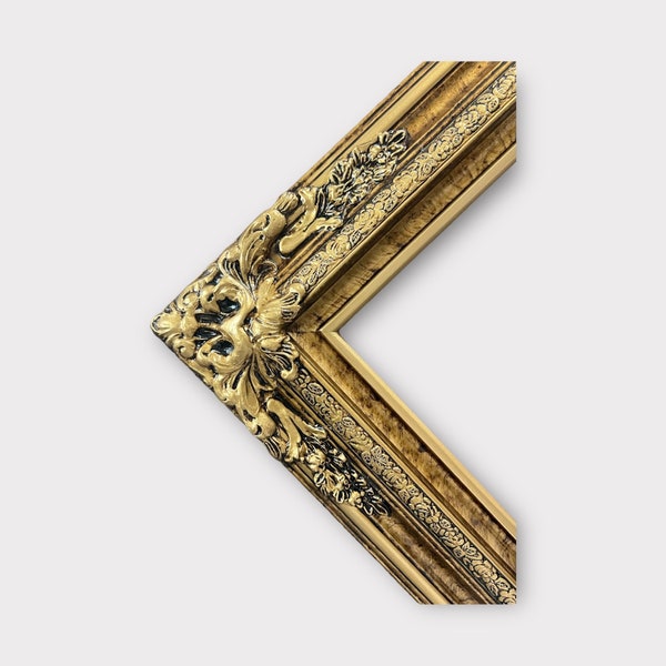 Traditional compo XL ornate corners wood frame, Marble Gold, vintage wood picture frame, antique style frame, canvas frame, custom made,