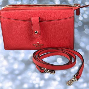Kate Spade Coral/Peach Crossbody Wallet Purse Handbag Pebbled Leather NWOT Perfect for Summer Matching Strap