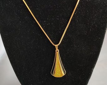Art Deco Van Doran VTG Diamond Dust Box Chain Necklace Gold Tone 28 inch  1970'S