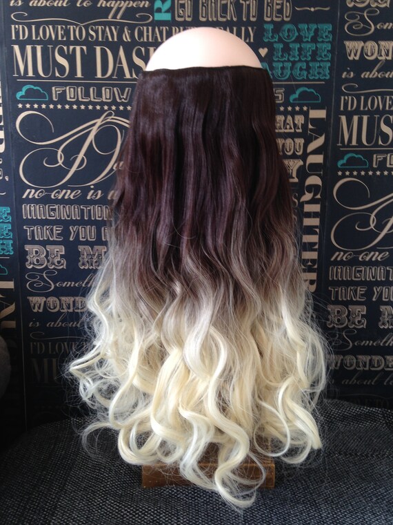 Halo Hair Extensions Ombre Balayage Wavy Synthetic 20 Etsy