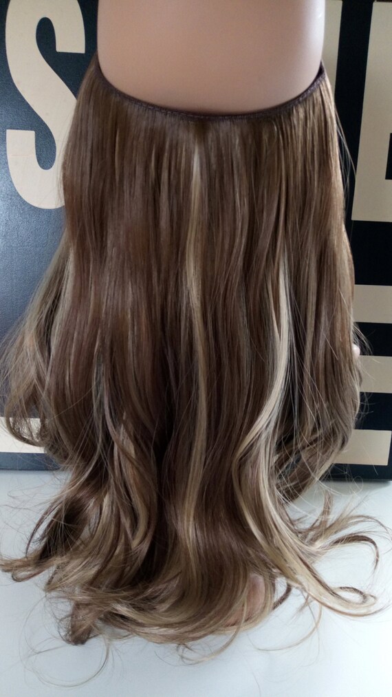 Halo Hair Extensions Wave Synthetic Hidden Crown Invisible Wire 14 20 Inches 120g Light Brown Golden Blonde Mix