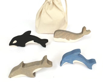 Zee wezens houten speelgoed instellen - dierenfiguren - walvissen, orca, dolfijnen en haaien houten speelgoed - eco vriendelijke gift voor jonge geitjes