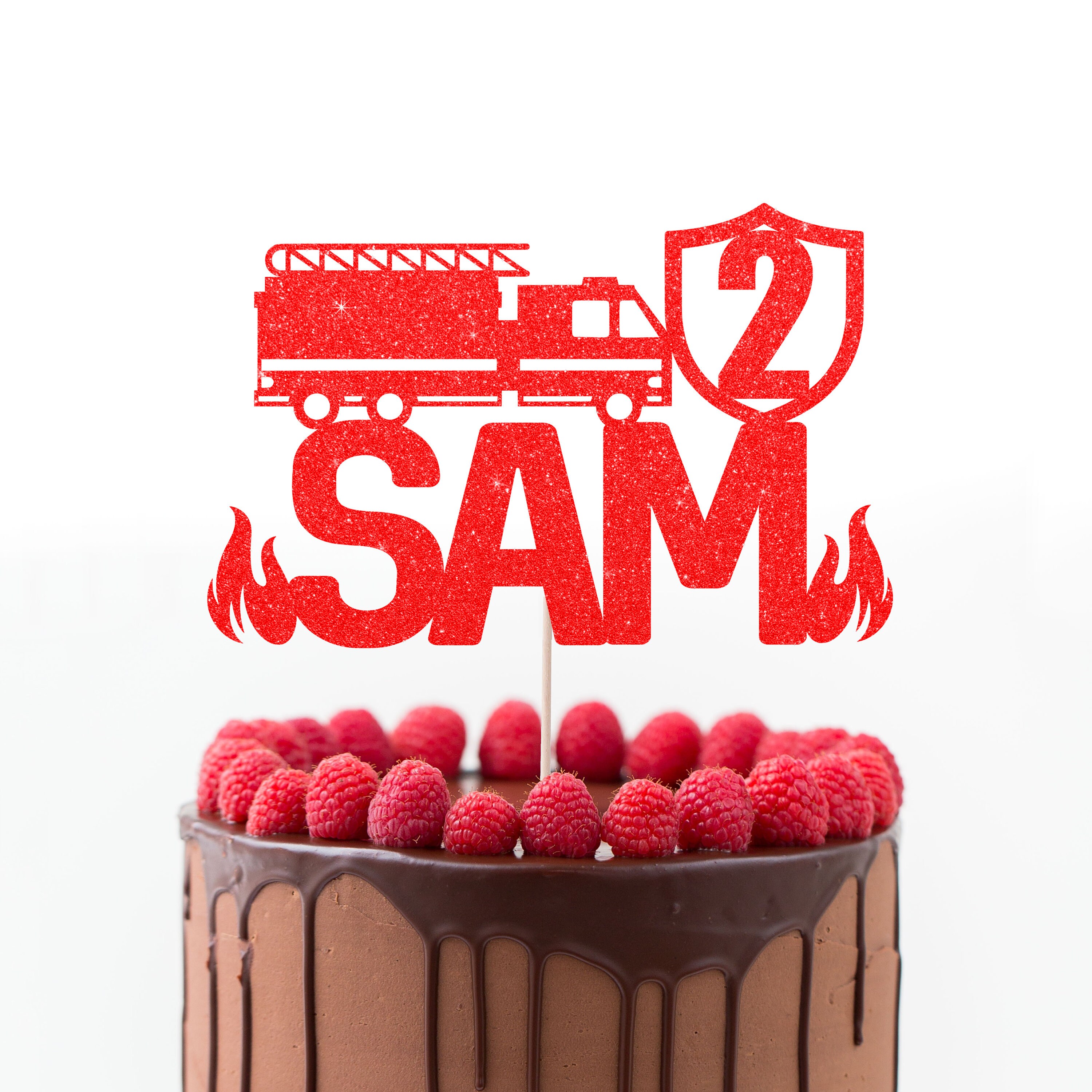 Personalised Fire Engine Cake Topper Fireman Cake Topper Etsy