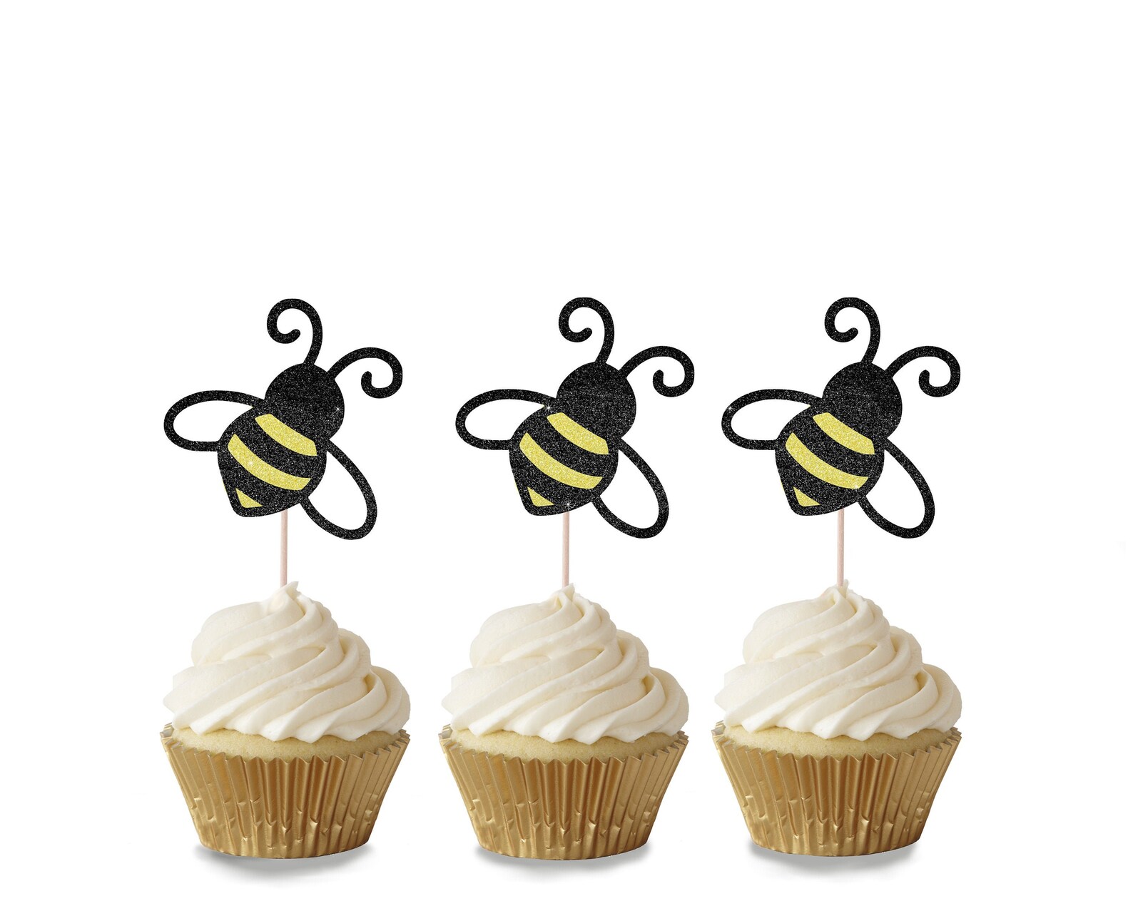 Bee Cupcake Toppers Glitter Bee Birthday Cupcake Toppers Etsy UK