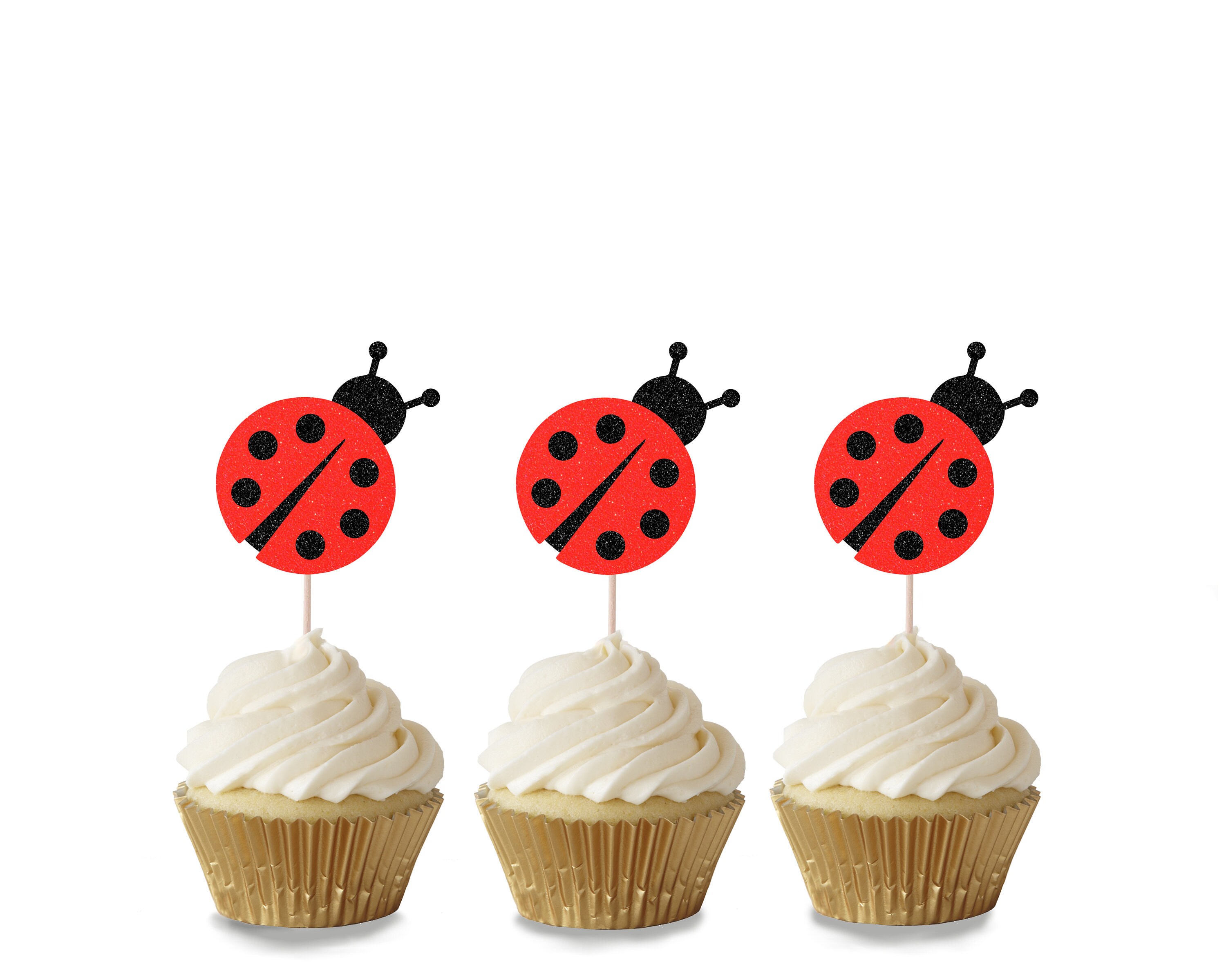 Ladybird Cupcake Toppers Glitter Ladybug Birthday Cupcake | Etsy