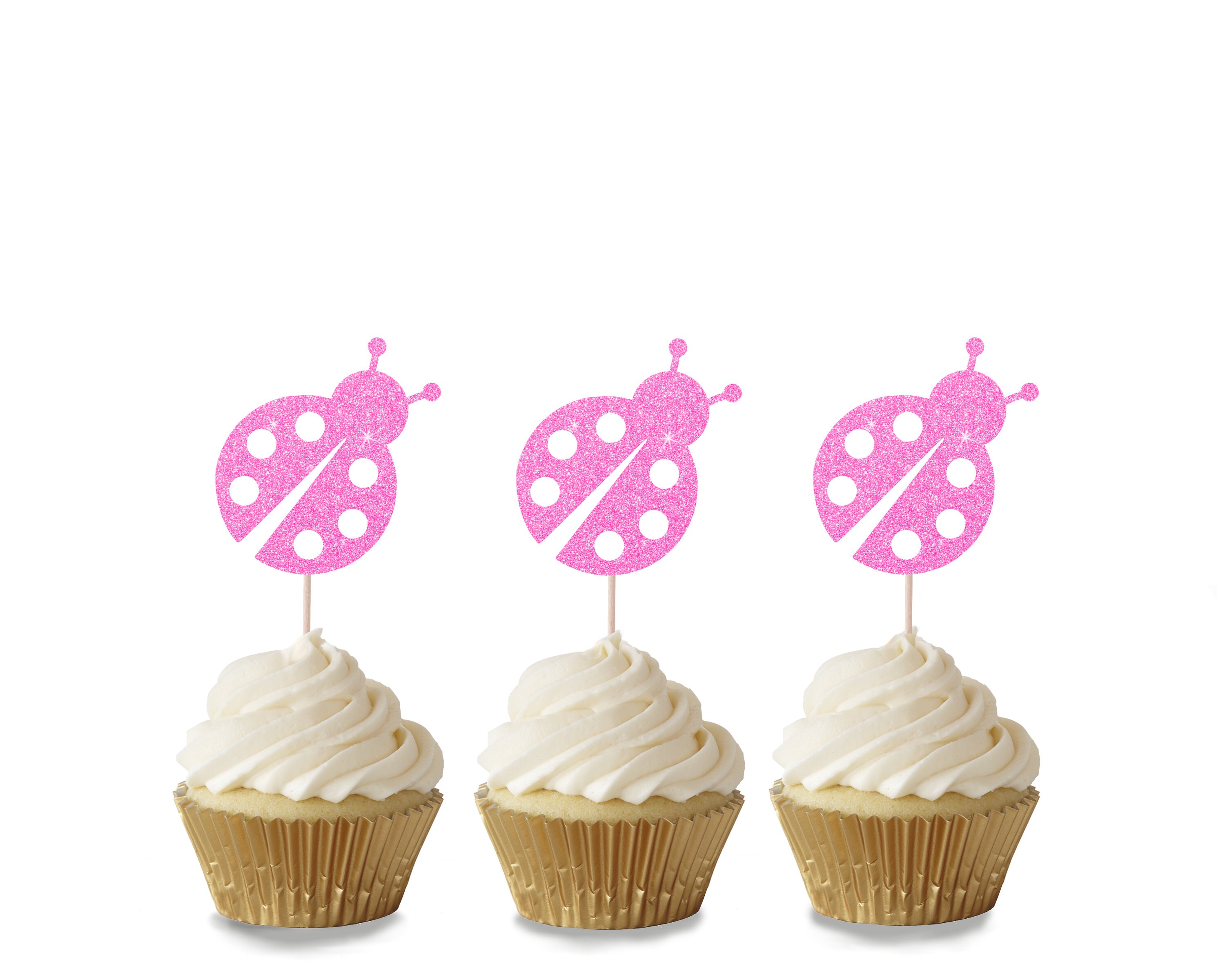 Ladybird Cupcake Toppers Glitter Ladybug Birthday Cupcake | Etsy