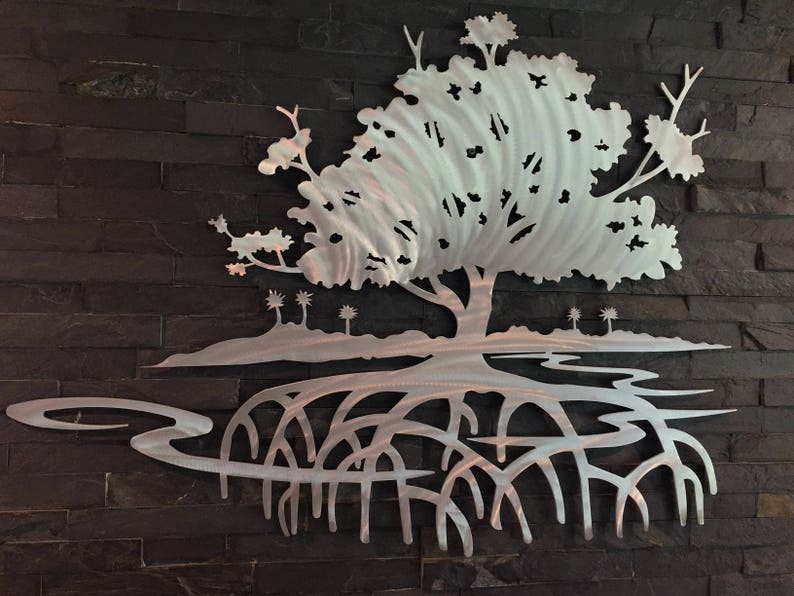 Mangrove Tree Metal Wall Art Fish Home Decor Sculpture