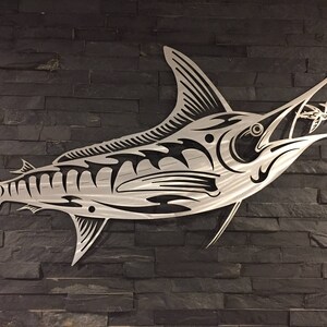 Marlin Chasing Flying Fish  Metal Wall art Metal Fish Art home decor garden sculpture