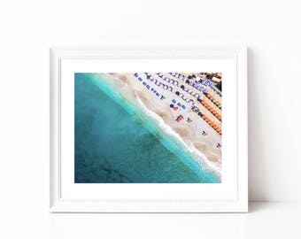 11x14, 16x20, 22x28 Cinque Terre Beach Diagonal Print, Aerial Beach Photography, Beach Photography, Beach Print, Beach Umbrella Photo