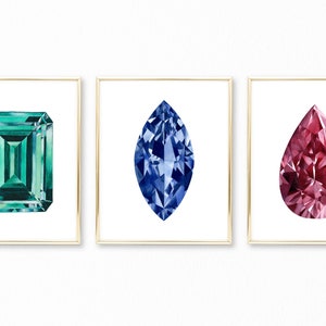 Set of 3 - Watercolor Gemstone Paintings, Wall Art, Giclee Print, Watercolor Painting, Abstract Painting, Art Print, Diamond Watercolor