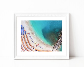 11x14, 16x20, 22x28 Cinque Terre Beach Print, Aerial Beach Photography, Beach Photography, Beach Print, Beach Umbrella Photo