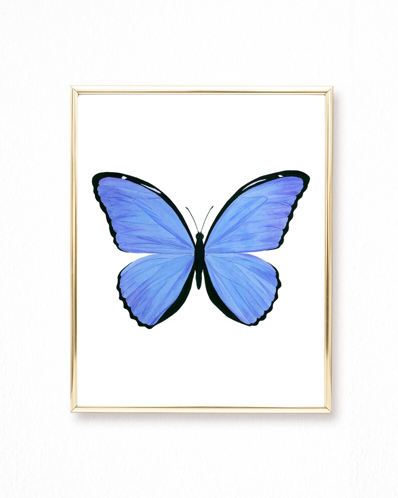 Butterfly Watercolor Painting Art Print, Butterfly Wall Art, Light Blue