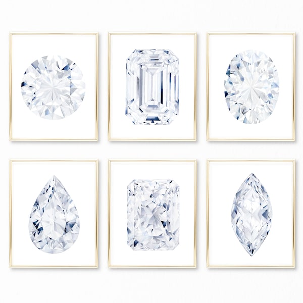 Set of 6 - Watercolor Diamond Paintings, Diamond Collection, Watercolor Painting, Abstract Painting