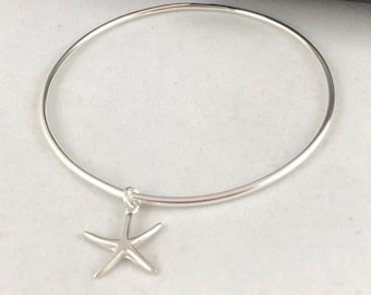 Brazalete de estrella de mar de plata de ley: Joyería náutica hecha a mano
