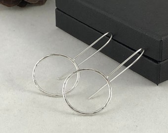 Hammered Sterling Silver Hoop Earrings: Handmade Minimalist Circle Drops