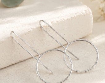 Hammered Sterling Silver Hoop Earrings: Handmade Minimalist Circle Drops