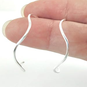 Sterling Silver Wave Hoop Earrings, 925 Silver Organic Curve Minimalist Earrings, UK handmade Silver Studs