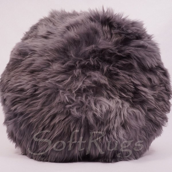 On Sale - 20in Round Suri Alpaca Fur Pillow in Gray