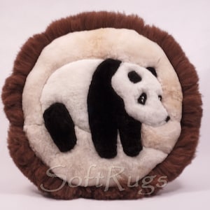 Alpaca Fur Pillow-20in Round Giant Panda Design in Baby Alpaca
