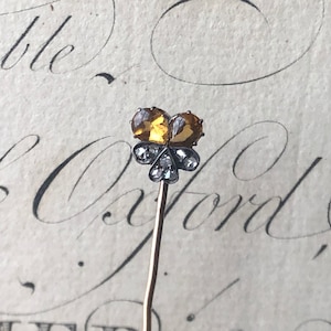 Antique French Pansy Stickpin with Citrine and Rose Cut Diamonds "Think of Me"