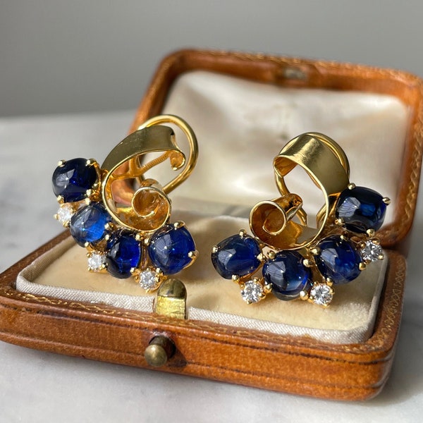 Retro Raymond Yard Sapphire and Diamond Clip Earrings