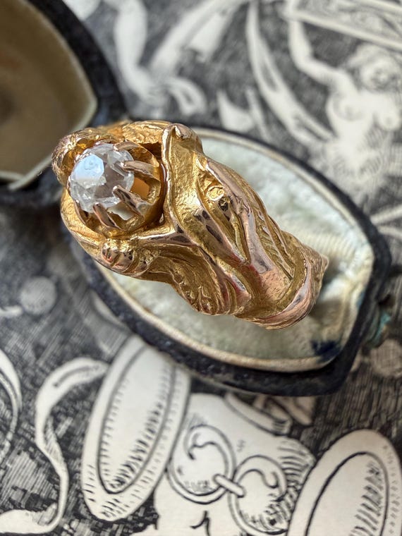 Antique 18k Art Nouveau Diamond Ring of Eve and a Snake