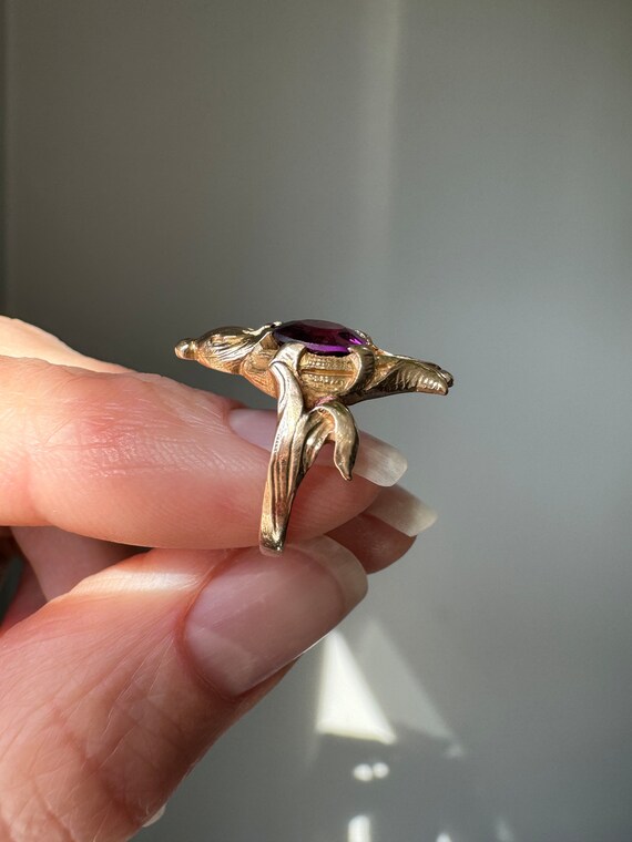 14K Art Nouveau Rhodolite Garnet Sculptural Bird … - image 3