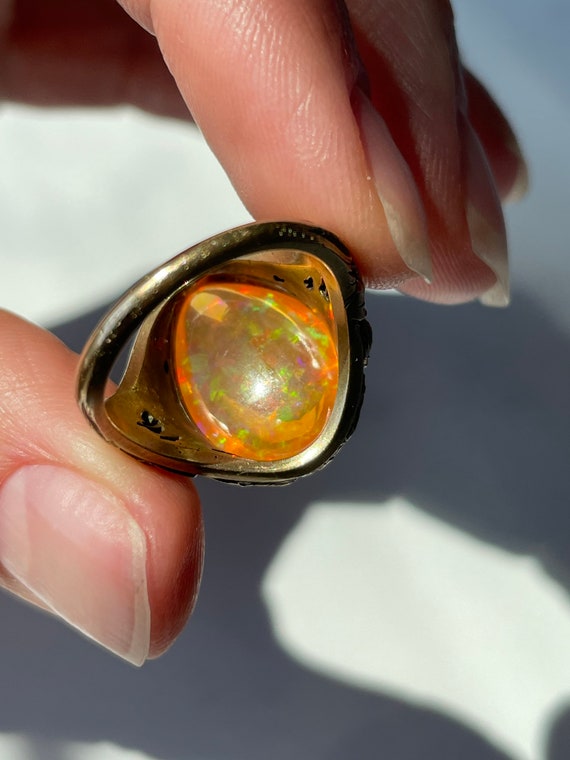 14k Art Nouveau Fire Opal Ring - image 6